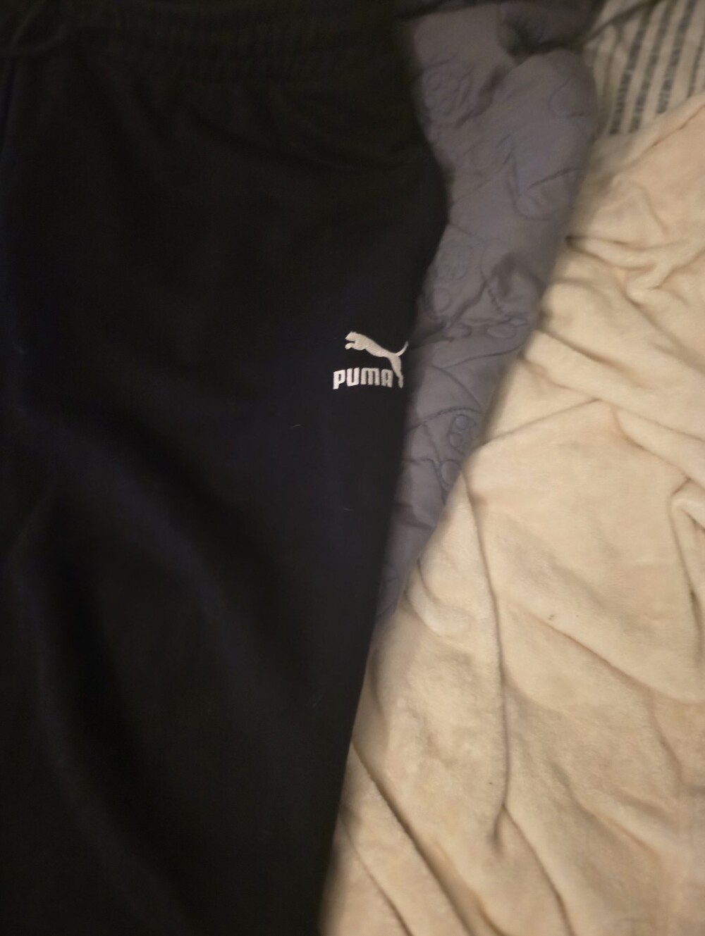 Puma Black Sweatpants with White and Green Logo Tag